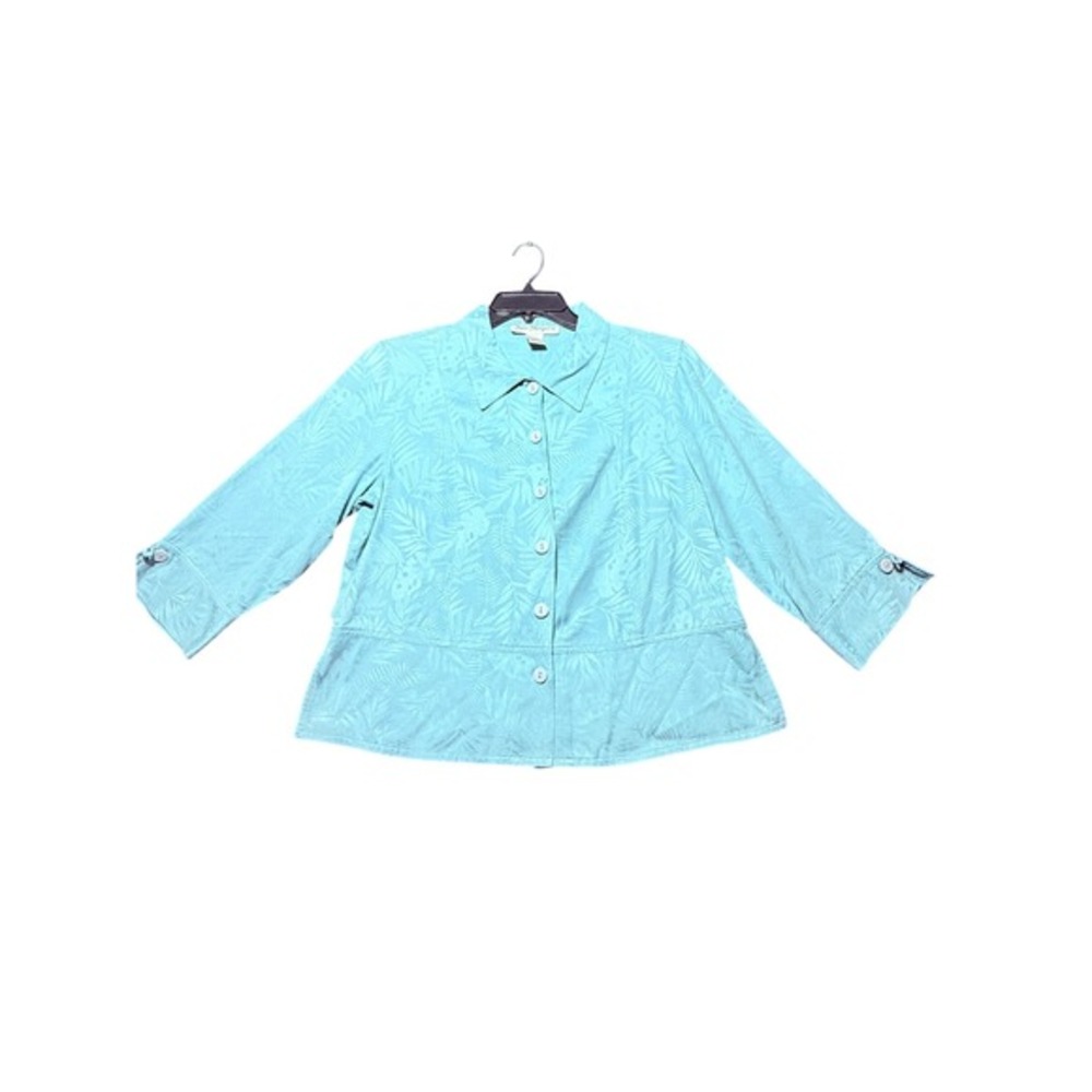 Norm Thompson Pant Set Women L Blue Condition 100%‎ Silk Tropical Jacquard